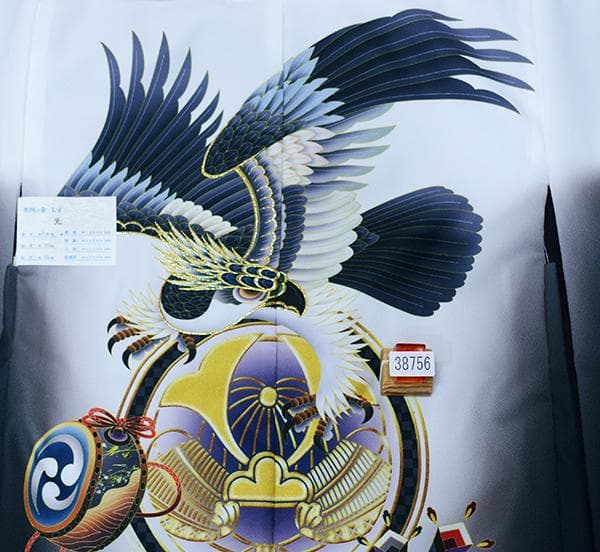 七五三 五歳 男児 羽織袴フルセット L寸 白地×黒 袴変更可能 NO38756