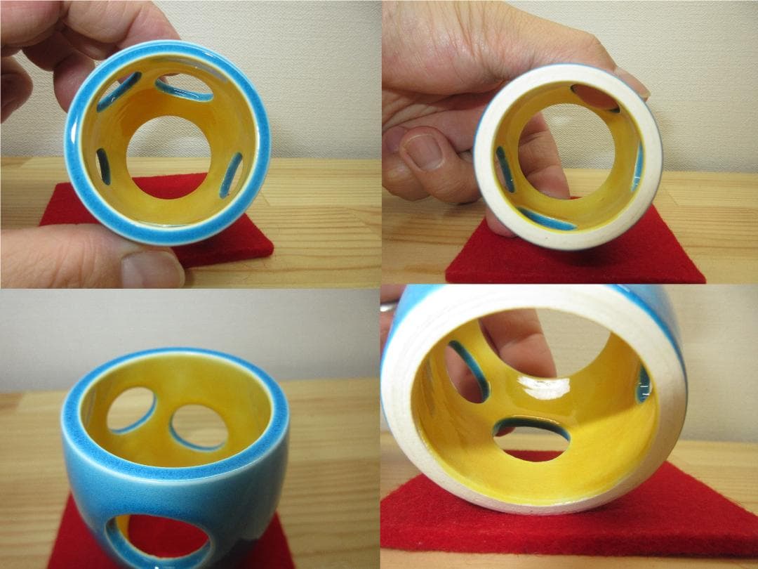 送料込【逢絢亭】茶道具 蓋置 京焼 浅黄交趾 水玉透し 永楽即全 共