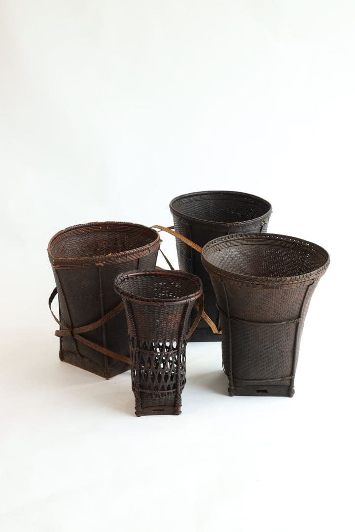 ラオス山岳民族の収穫収納籠 【希少な手編み竹籠】生活道具 古道具 伝統工芸品