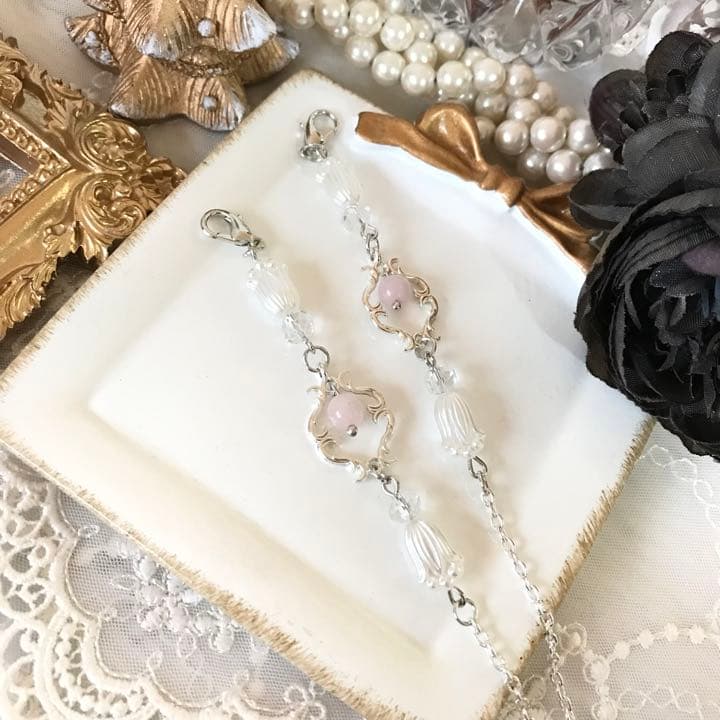 ♪612❤️ 天然石　ローズクォーツ　花　マスクチェーン