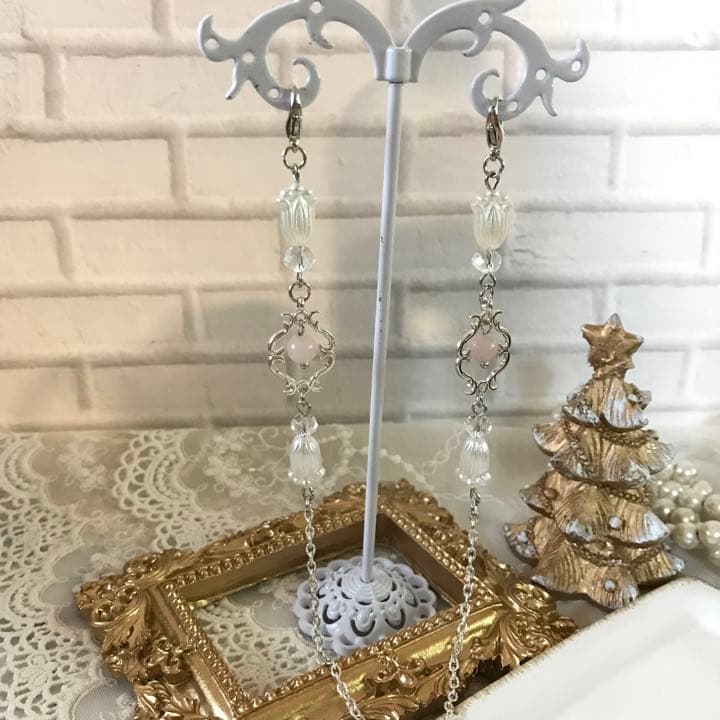 ♪612❤️ 天然石　ローズクォーツ　花　マスクチェーン