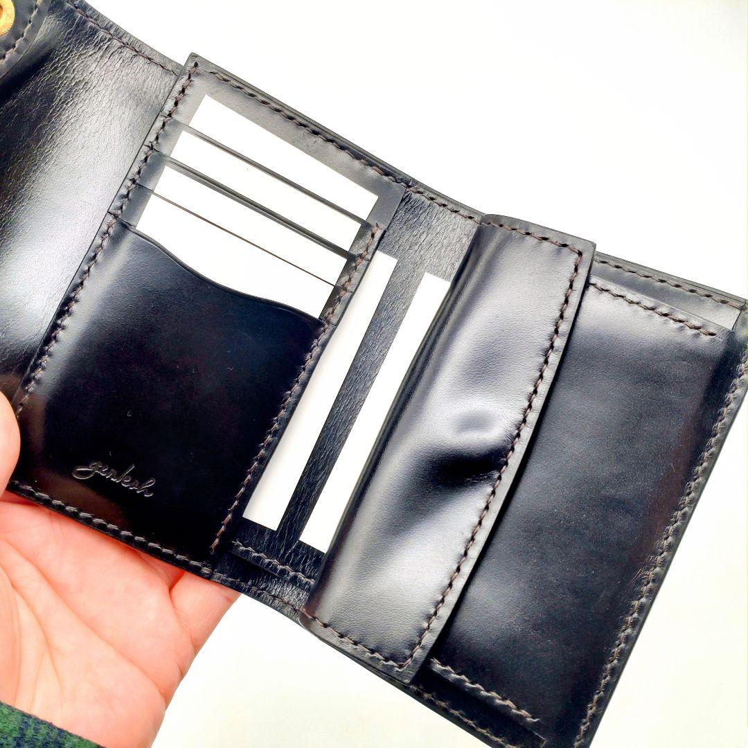 本革 コンパクト 財布 黒 ブラック メンズ レディース 牛革 レザー ゲンコウ