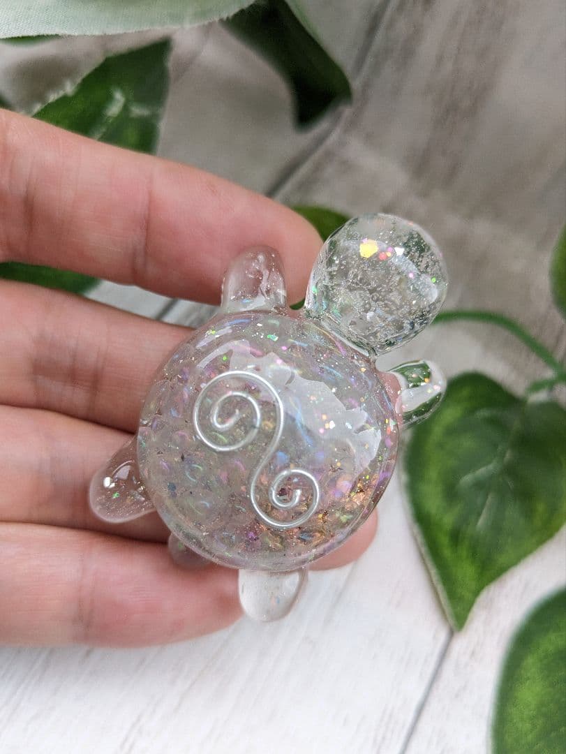 【ぴか】レインボーオーラ水晶のかめちゃん形オルゴナイト☆他３点