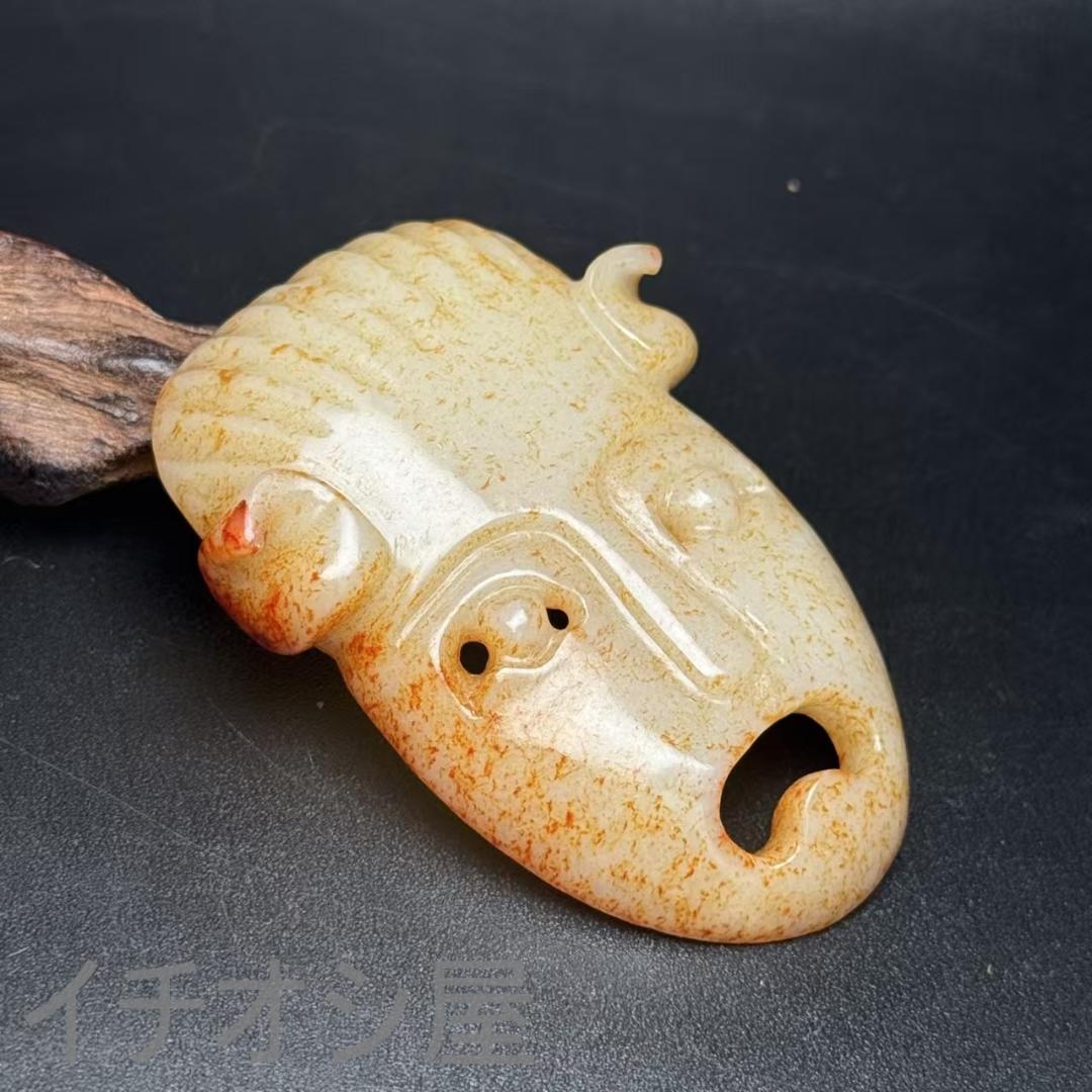 中国古美術【和田古玉 石家河文化 玉面具】 祭祀玉器 置物 唐物 裝身具