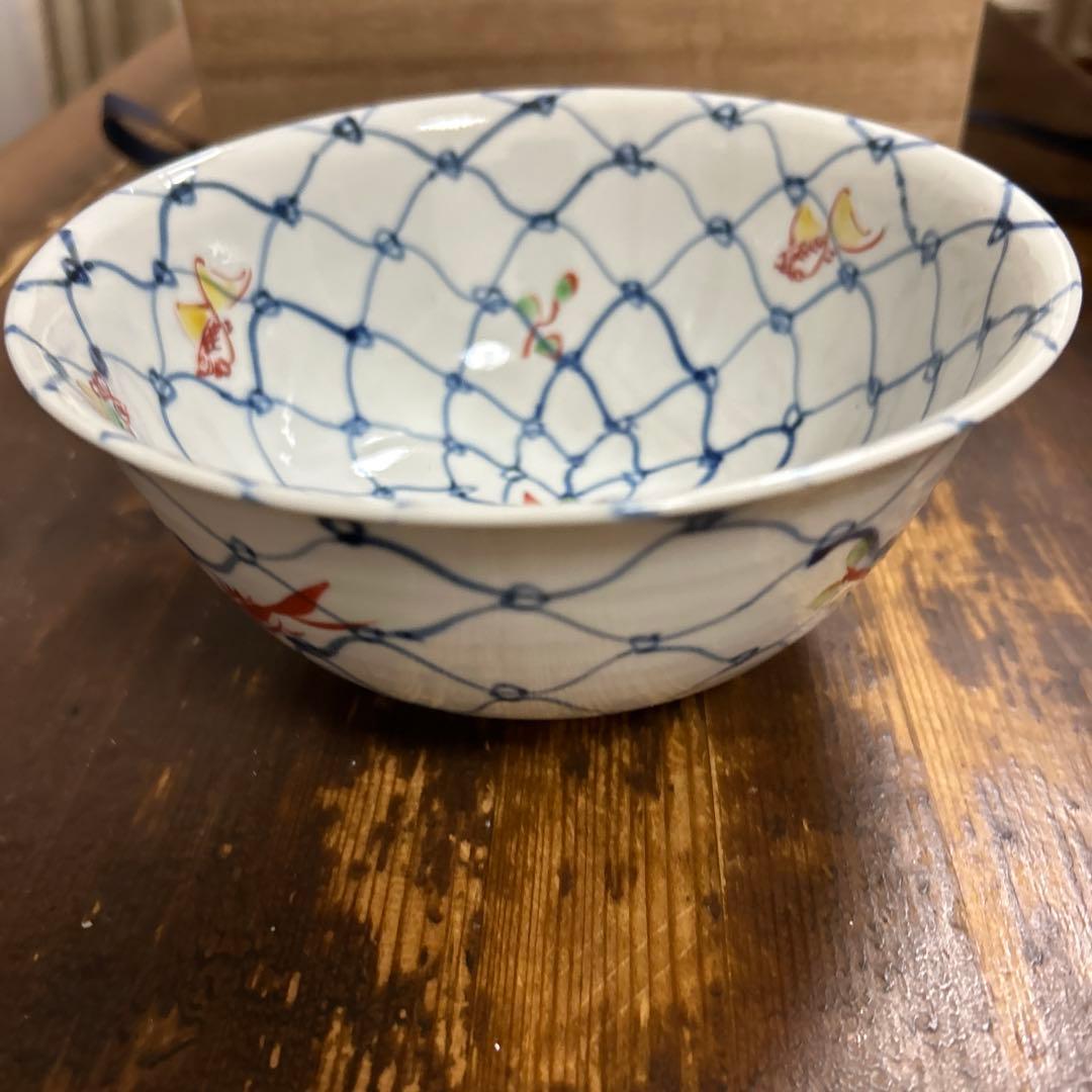 希少　九谷焼　正木春蔵（師 須田菁華）色絵染付魚紋網鉢　作家物　中鉢　うつわ花田