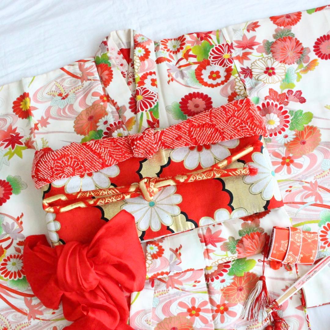 七五三 ひなまつり 5歳 7歳 女の子 子供 アンティーク 着物 帯 セット