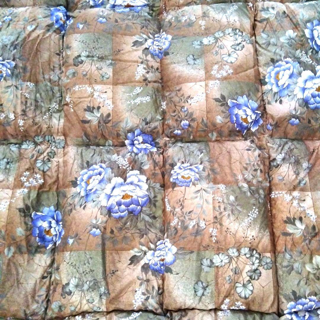 羽毛掛け布団 シングル 花柄 ブルー系 日本製