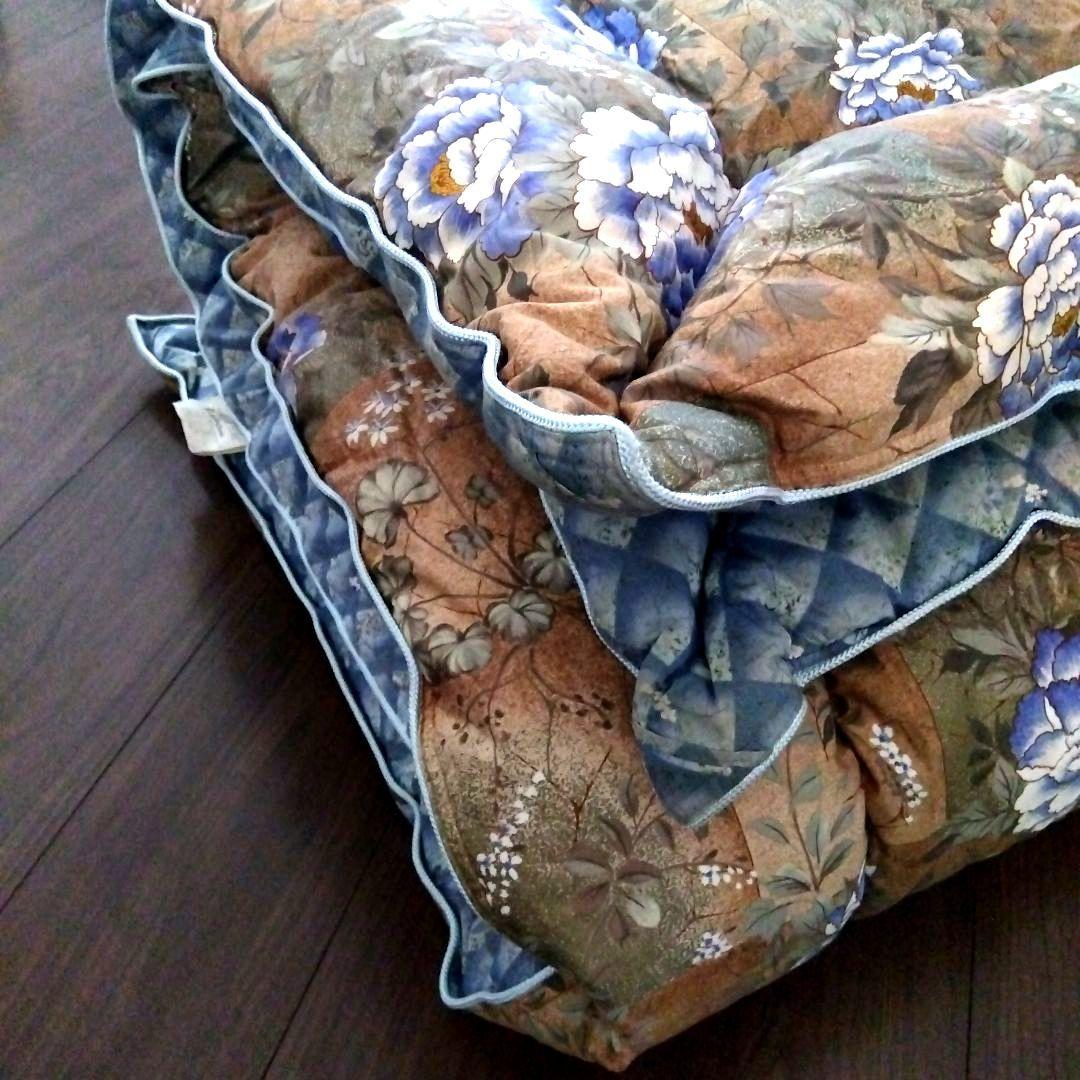 羽毛掛け布団 シングル 花柄 ブルー系 日本製