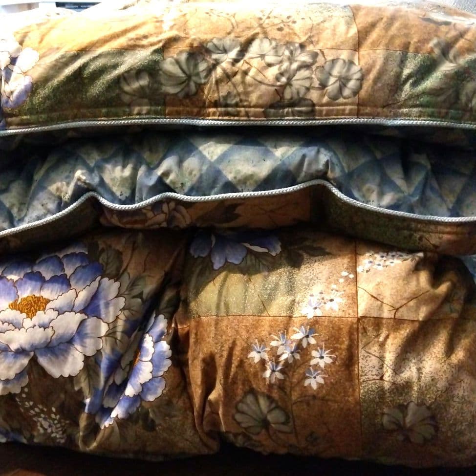 羽毛掛け布団 シングル 花柄 ブルー系 日本製