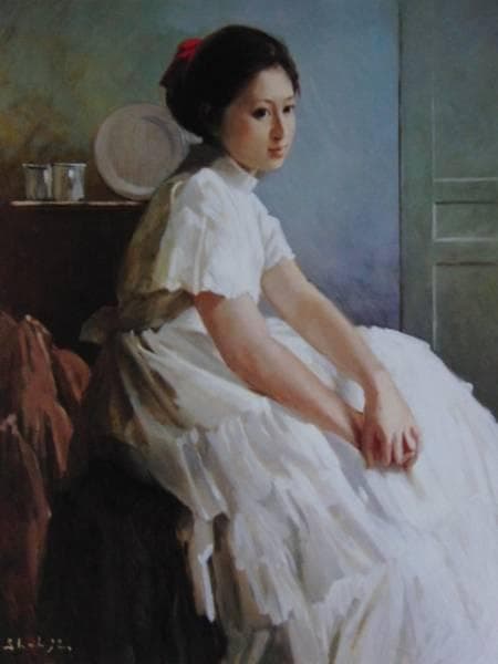 上 尚司、白いドレス、高級希少画集画、版上サイン入 新品額付