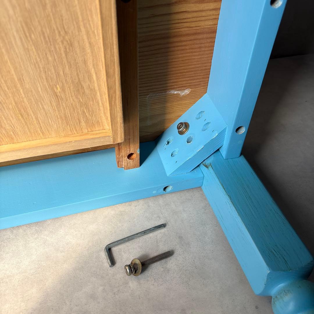 カントリー風 木製テーブル デスク 引き出し付き 水色 アンティーク風