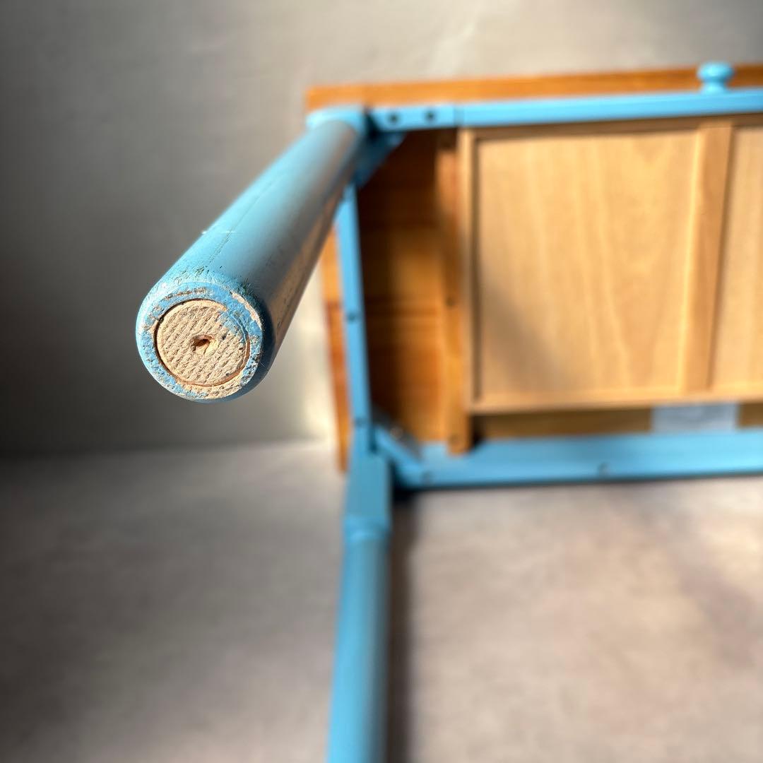 カントリー風 木製テーブル デスク 引き出し付き 水色 アンティーク風