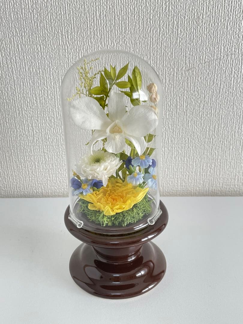 プリザーブドフラワーガラスドーム入り仏花　コンパクトサイズ　一対
