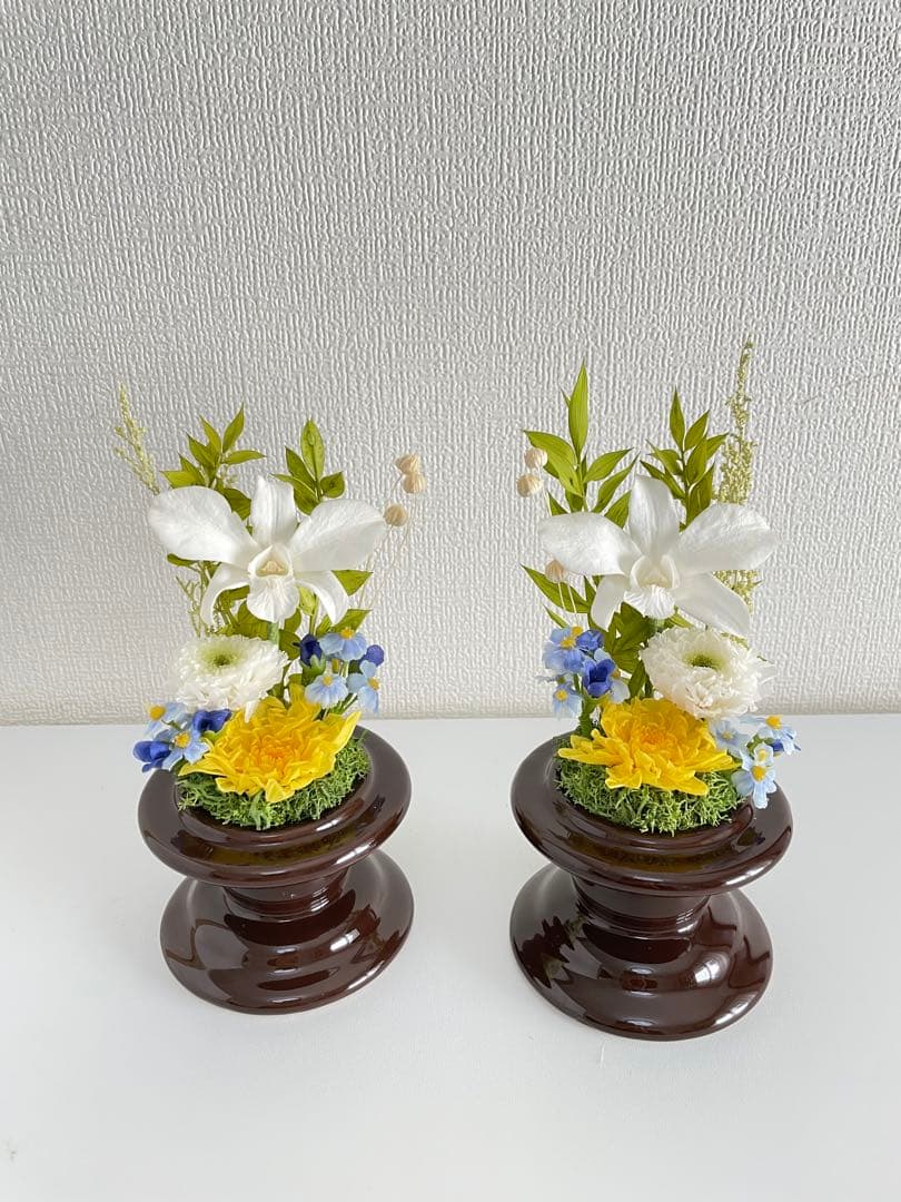 プリザーブドフラワーガラスドーム入り仏花　コンパクトサイズ　一対