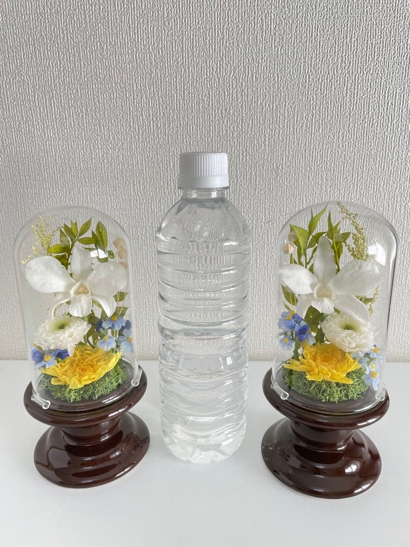 プリザーブドフラワーガラスドーム入り仏花　コンパクトサイズ　一対