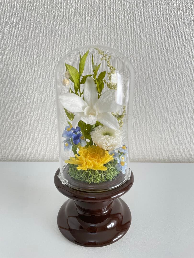 プリザーブドフラワーガラスドーム入り仏花　コンパクトサイズ　一対