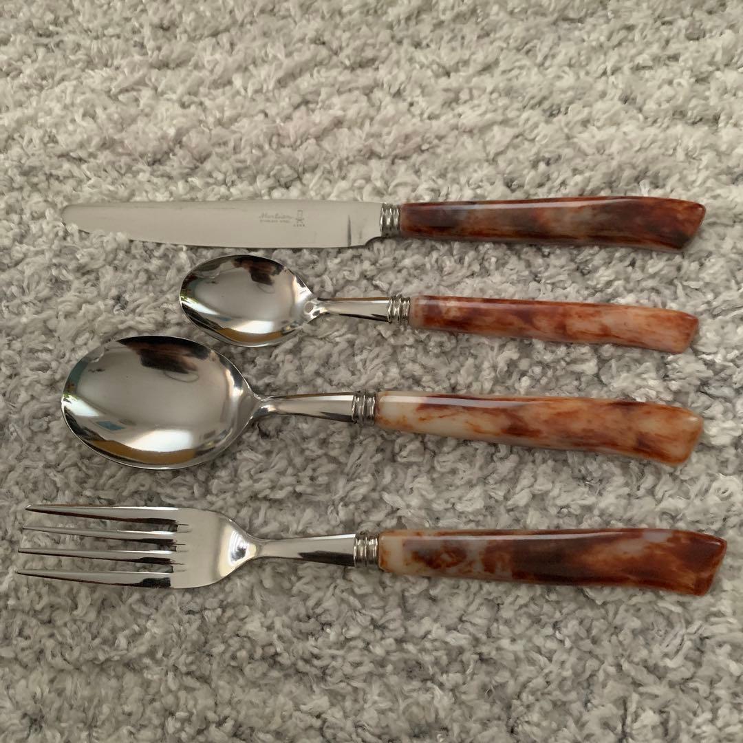 未使用　マーシャン　レトロ　マーブル　カトラリーセット　24本セット