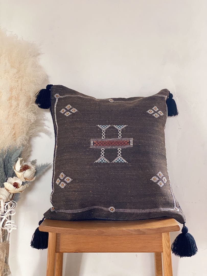 モロッコ製 カクタスシルク サブラ クッションカバー約52〜54×50cm