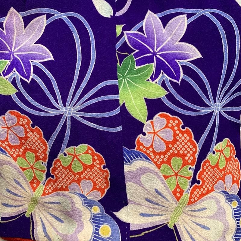 601ag8□七五三 三歳 アンティーク女児 着物&兵児帯 蝶 花□状態良好