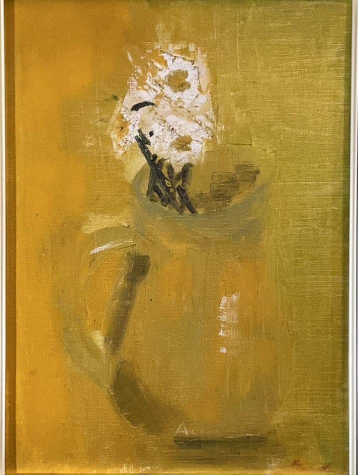 サインあり・綾乃油彩『花』F4号額付