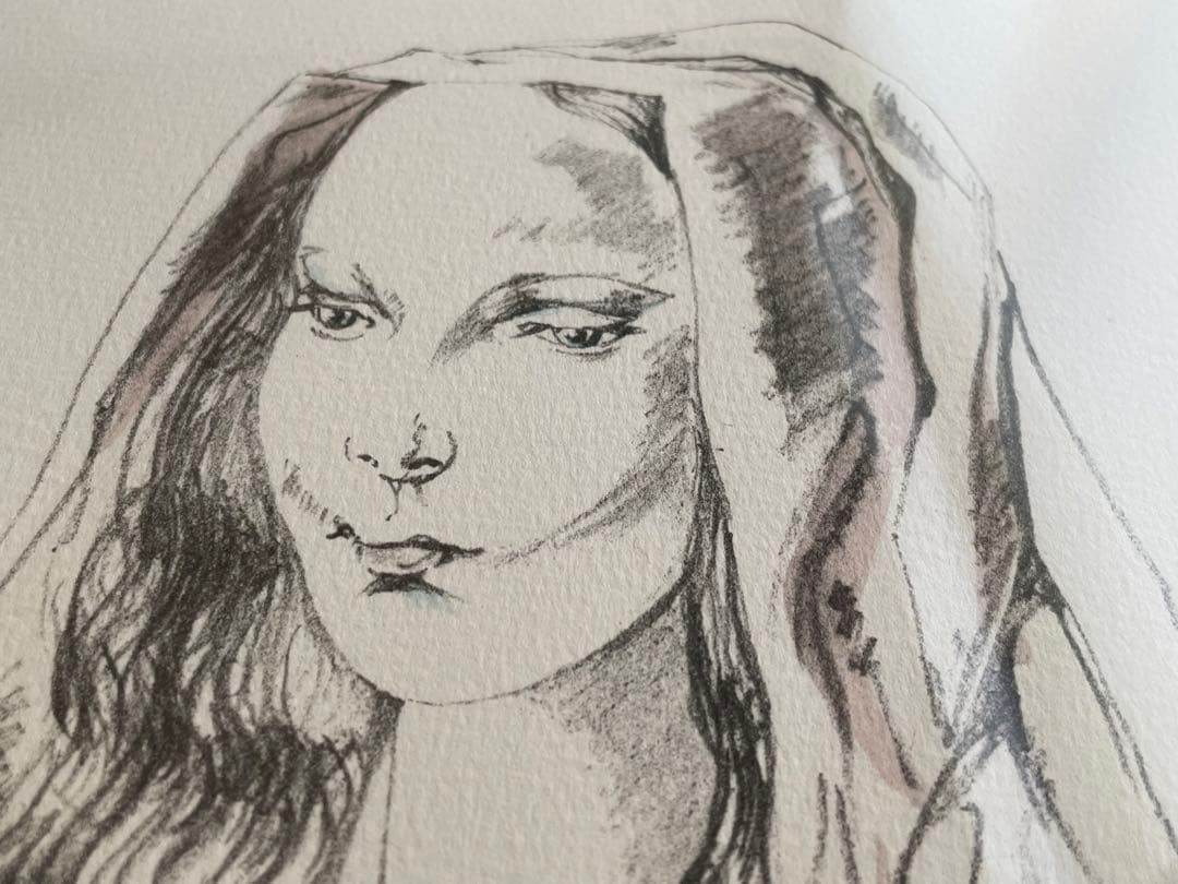 藤田嗣治　レオナール・フジタ　母子像　女性と子供　猫を抱く母子像　リトグラフ