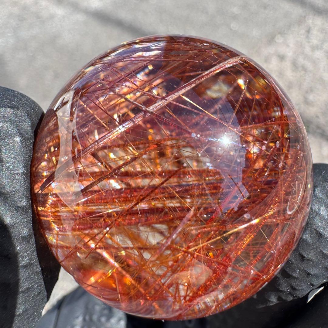 M-51タイチンルチル丸玉 ブロンズ太針高透明ルチルクォーツスフィア