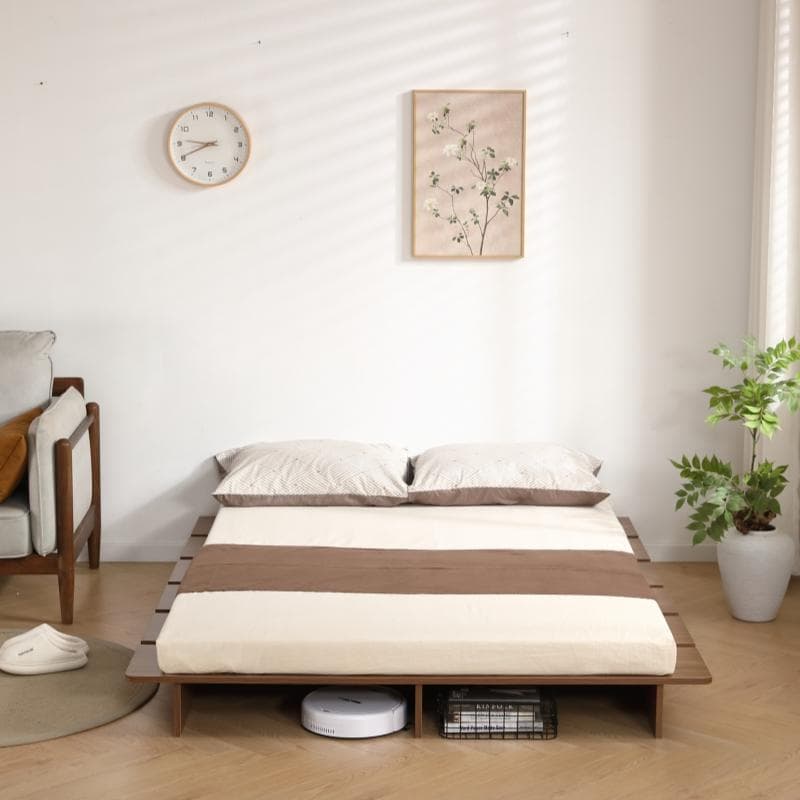 【幅140cm】ベッド　脚付き　木目調　コンパクト　BROWN