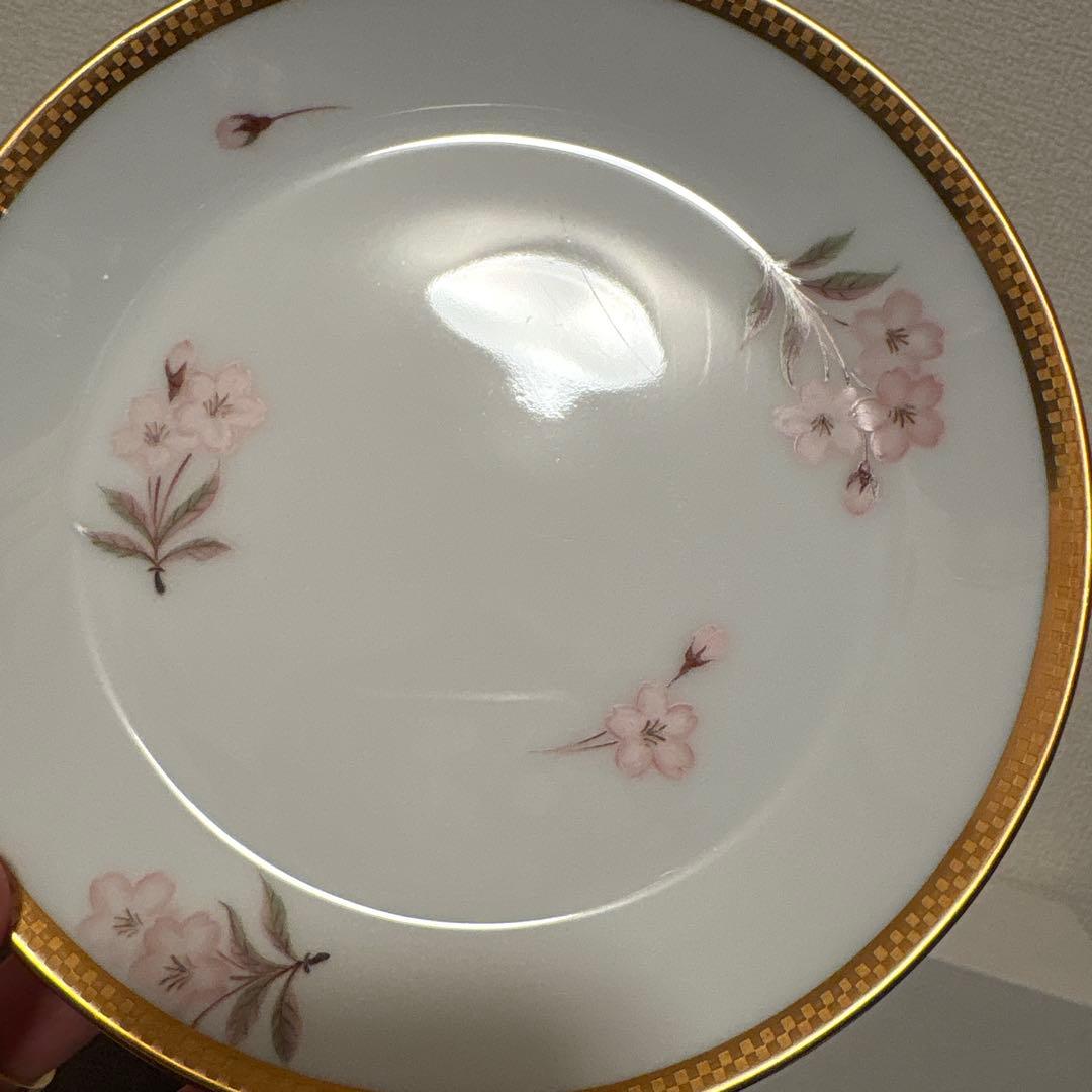 大倉陶園　歳時記シリーズ　桜　市松金彩金蝕　デザートプレート　17cm
