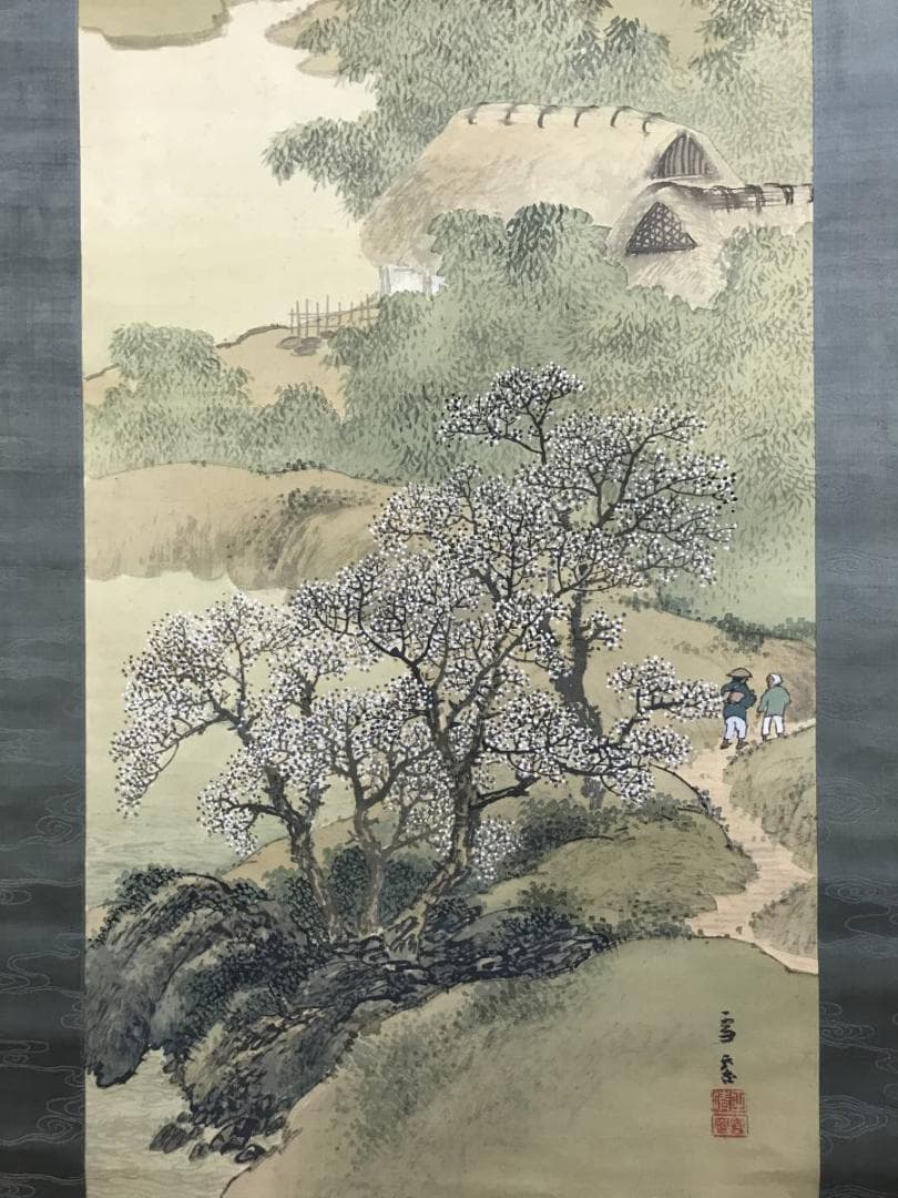 真作/岡田雪窓/春景遠山雪之図/山水図/雪景山水図/掛軸/名家伝来/AE-103