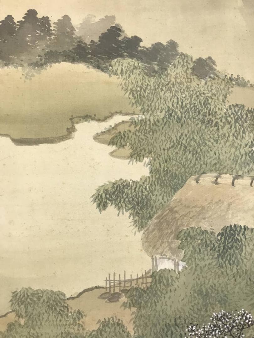 真作/岡田雪窓/春景遠山雪之図/山水図/雪景山水図/掛軸/名家伝来/AE-103