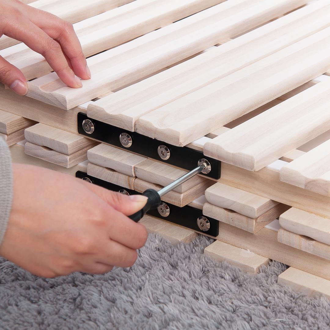 すのこベッド　折りたたみ　天然桐二つ折りベッドフレーム　木製ダブル2折桐木床 D