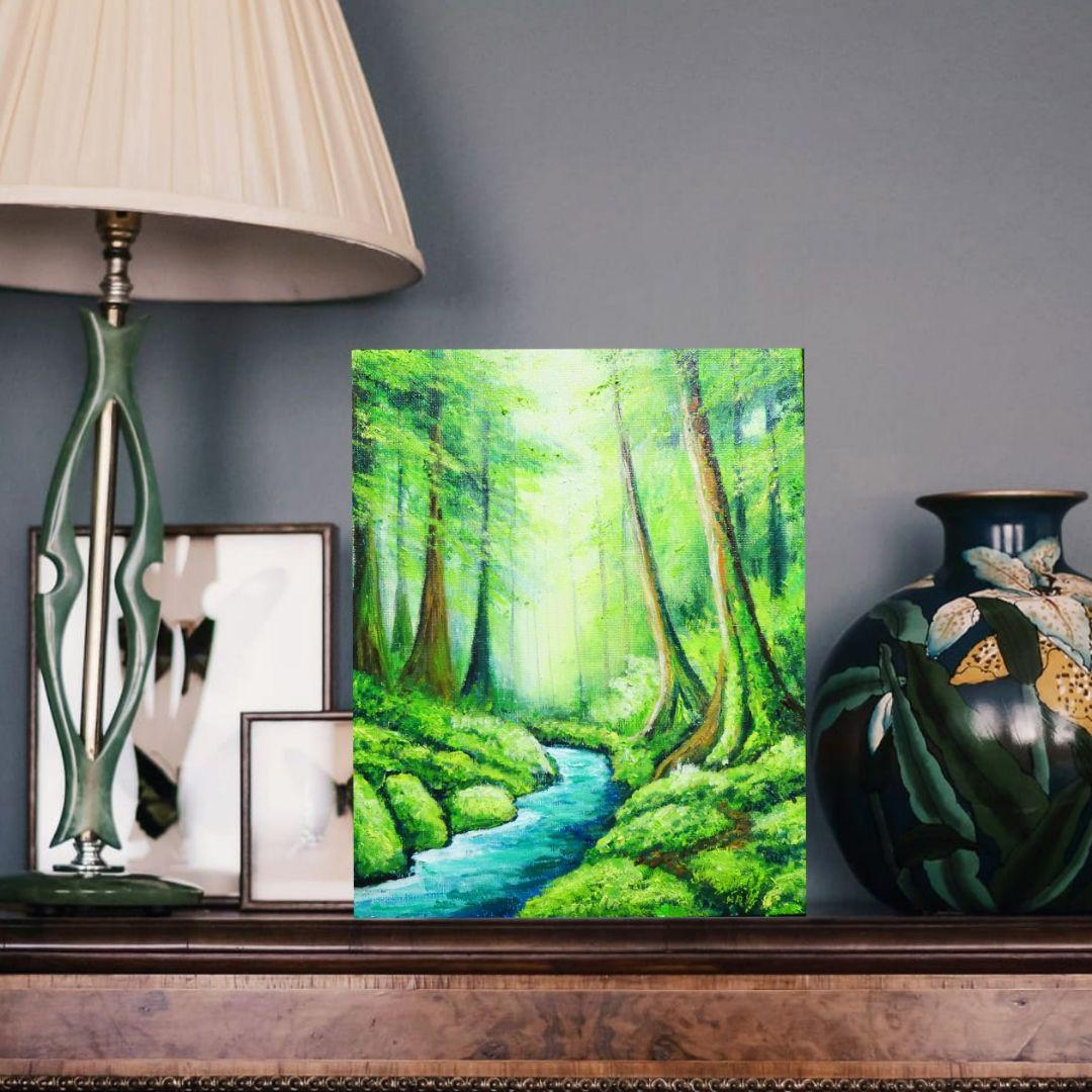 油絵 油彩 油彩画 絵 絵画 【新緑の渓谷】 - メルカリ