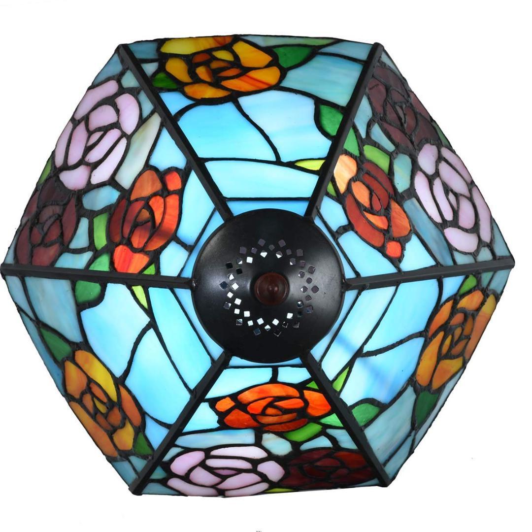 バラが彩る 卓上照明 ステンドグラス 爽やかなブルー