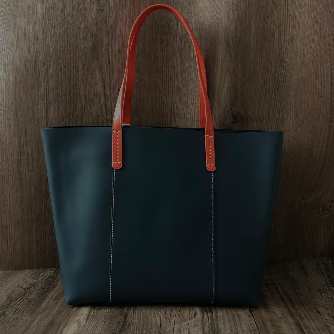 A4サイズ　ネイビー　イタリアンレザー　バッグ　レザー 本革牛革　トートバッグ