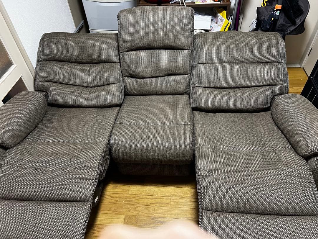 引越処分3/12迄】ニトリ 3人掛けカウチソファ グレー 直接引取限定