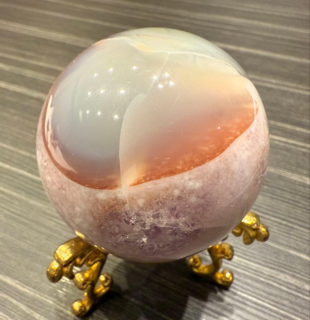 珍しい共生 ピンクアメジスト スフィア 丸玉 桜瑪瑙 ザクザク 天然石
