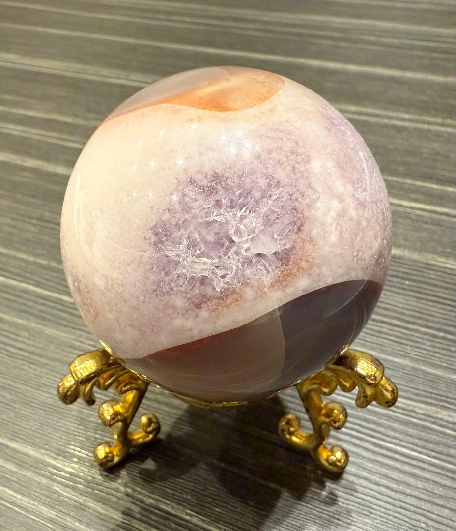 珍しい共生 ピンクアメジスト スフィア 丸玉 桜瑪瑙 ザクザク 天然石