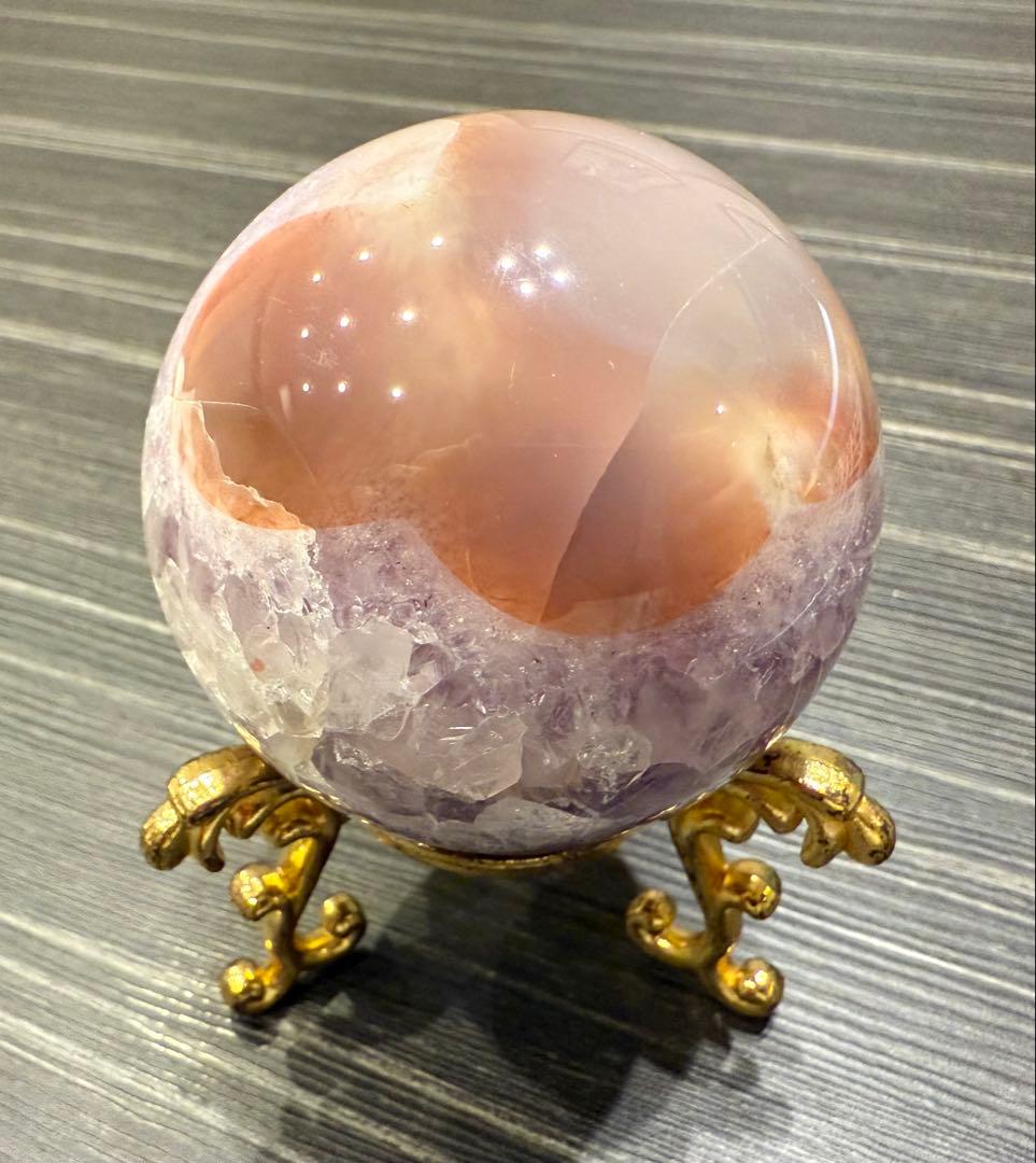 珍しい共生 ピンクアメジスト スフィア 丸玉 桜瑪瑙 ザクザク 天然石