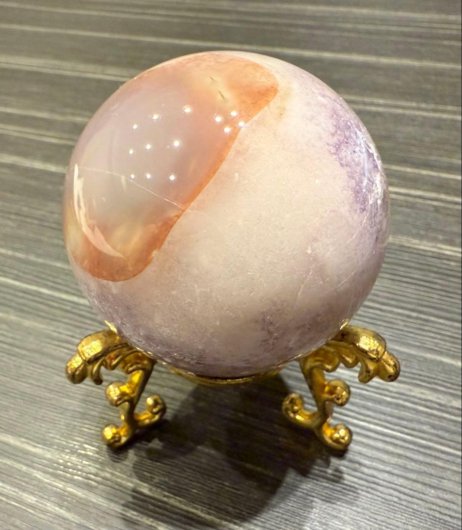 珍しい共生 ピンクアメジスト スフィア 丸玉 桜瑪瑙 ザクザク 天然石