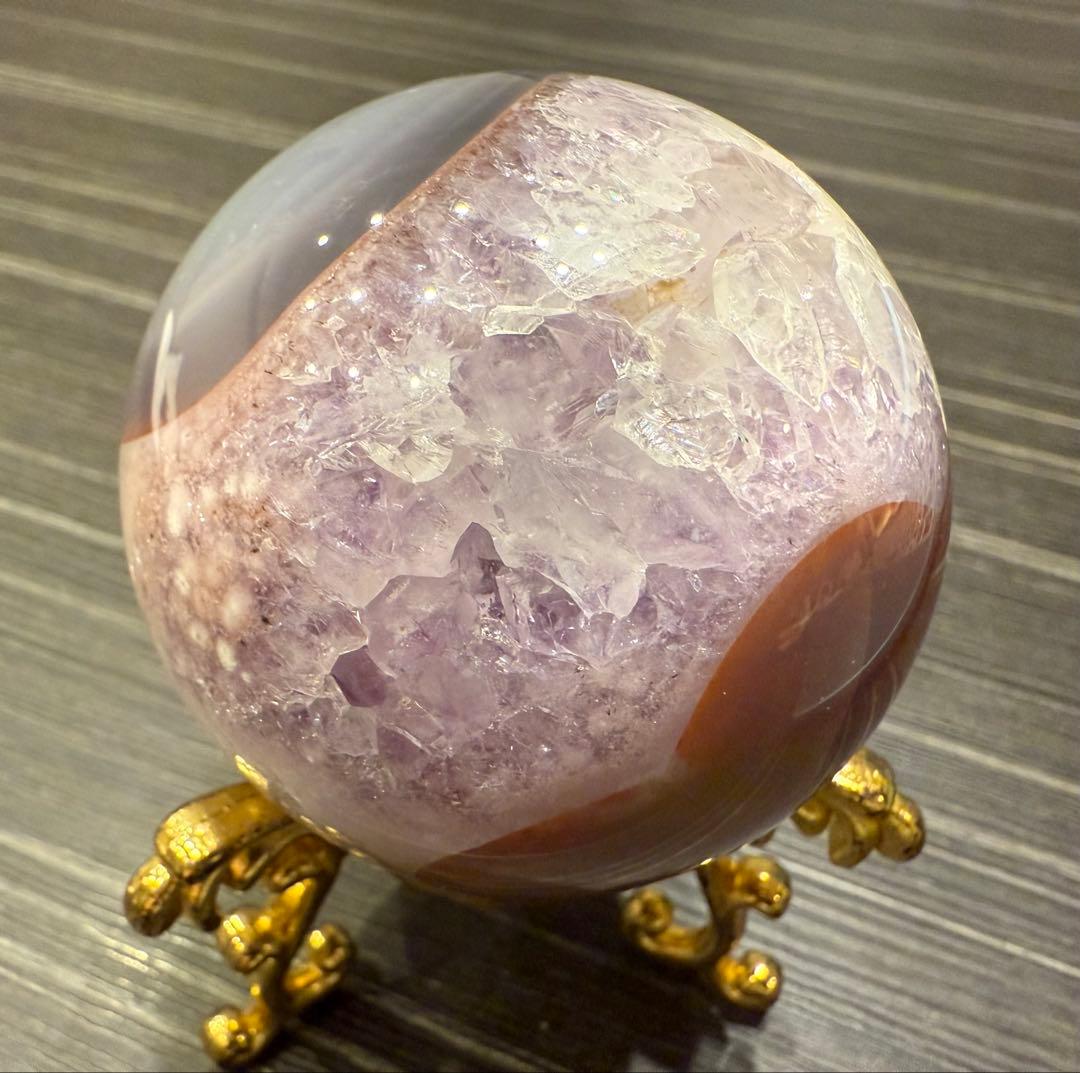 珍しい共生 ピンクアメジスト スフィア 丸玉 桜瑪瑙 ザクザク 天然石