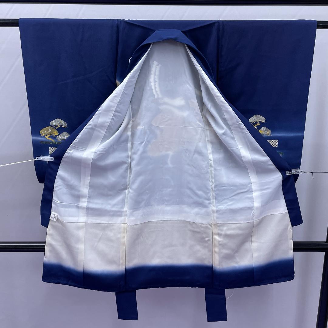 Y★4001★ 七五三 男の子 着物 かけ着 男児 一つ身 黒 紋入り