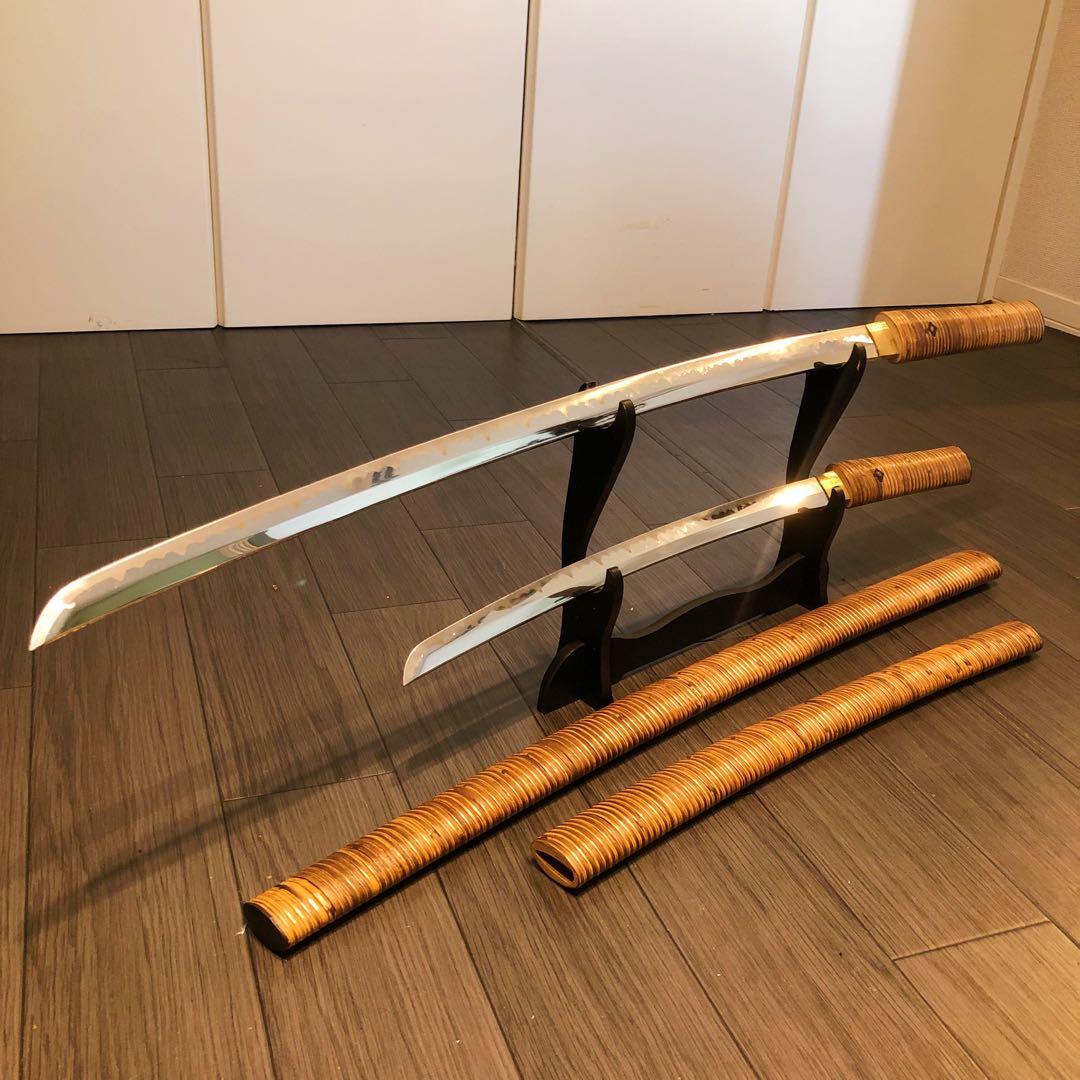 高級模造刀　 藤巻き　竹拵え　大小2本セット 太刀　脇差