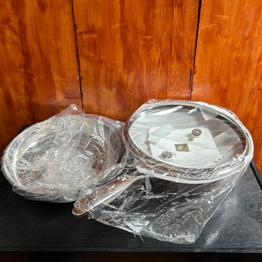 新品 asahiオールライトフライパン26cm スチーマー付 シャンパンピンク