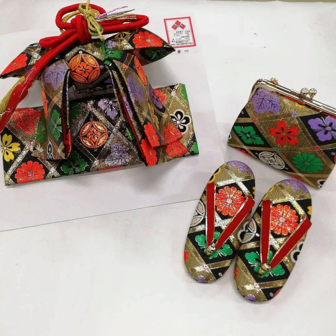 3歳 七五三 はこせこ 結び帯9点セット 女の子 ペアセット　筥迫　黒系