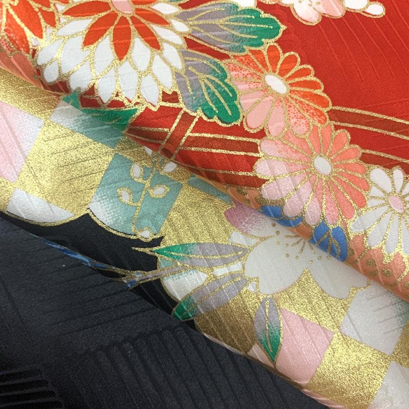 510ag17□七五三 七歳 女児 着物&袋帯 架け橋に花車 蝶 桜□状態良好