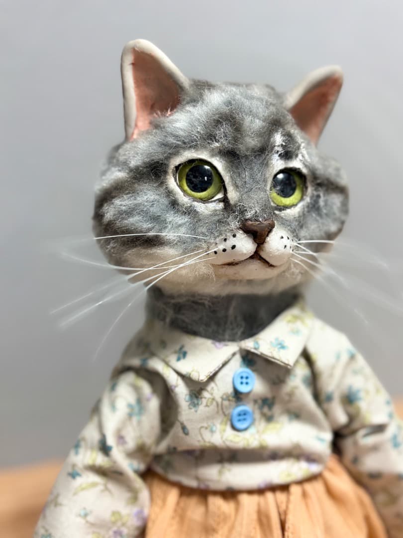 A オレンジスカートサバトラ猫ドール【ハンドメイド】猫　ぬいぐるみ　羊毛フェルト