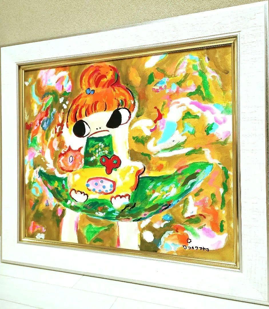 【F8号】ロッカクアヤコ　肉筆保証/手描作品/表裏サイン有/油絵/油彩/アクリル