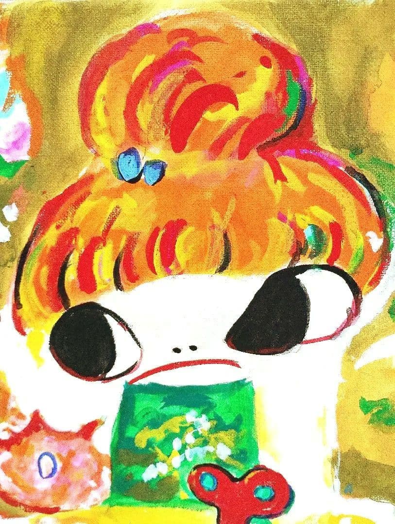 【F8号】ロッカクアヤコ　肉筆保証/手描作品/表裏サイン有/油絵/油彩/アクリル