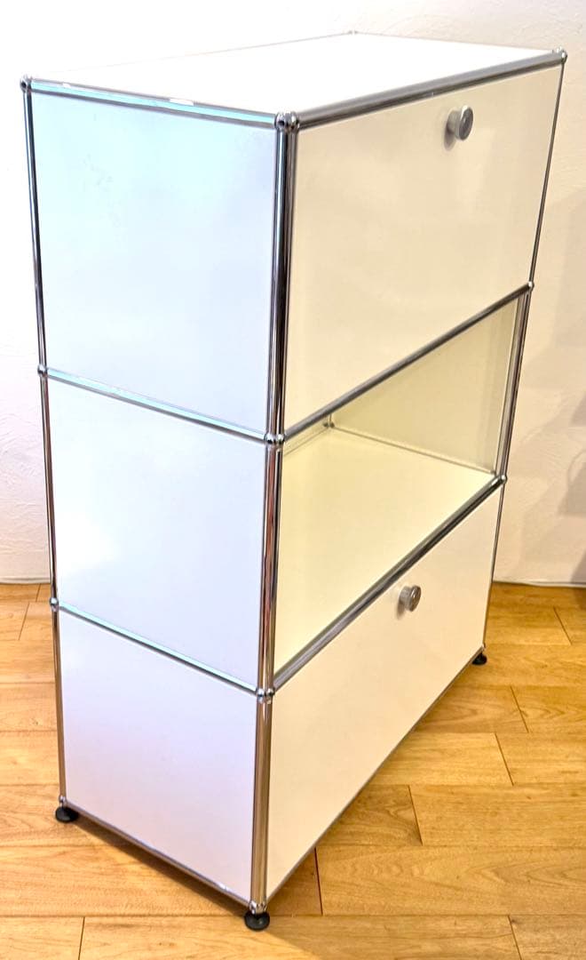 USMハラー3段キャビネット。最下段スライドトレイつきピュアホワイト美品処分特価