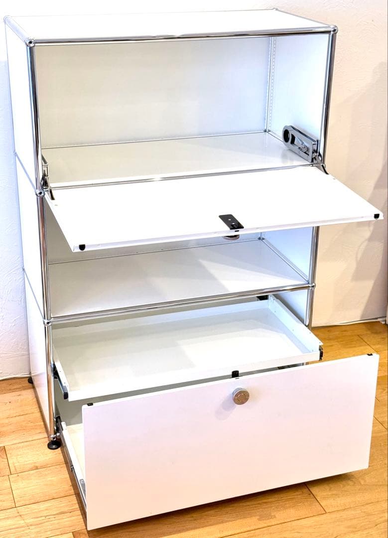 USMハラー3段キャビネット。最下段スライドトレイつきピュアホワイト美品処分特価